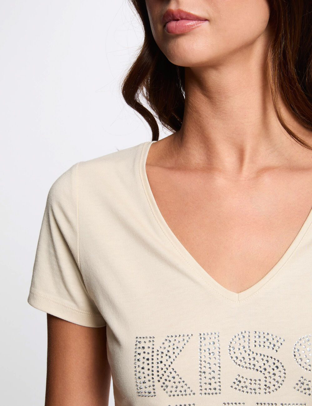 T-shirt met opschrift beige vrouw