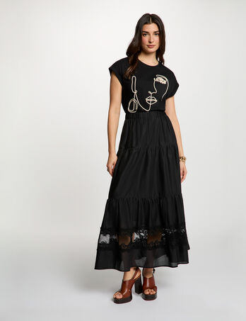 Jupe longue &agrave; &eacute;tages noir femme