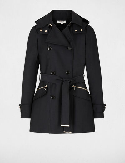 getailleerde trenchcoat met capuchon zwart vrouw Getailleerde trenchcoat met capuchon zwart vrouw