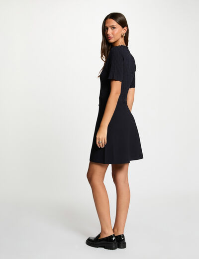Robe tricot courte col rond bleu marine femme