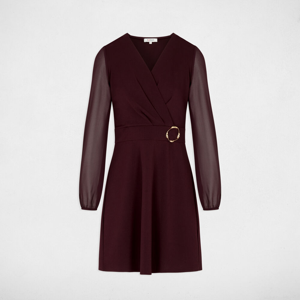 Korte jurk van voile bordeaux vrouw
