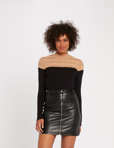 Pull manches longues col montant camel femme