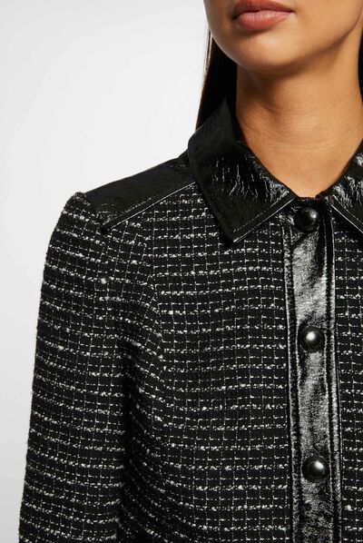 Recht jack met vinyldetails zwart vrouw