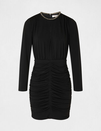 Robe ajustée froncée avec col bijoux noir femme