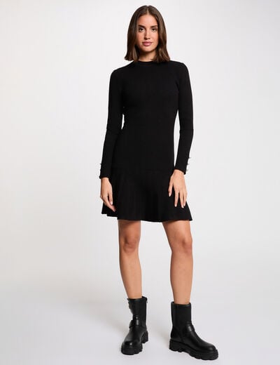 Robe courte col rond noir femme