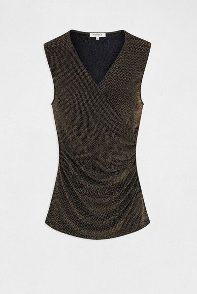 Mouwloos T-shirt van metallic garen verguld vrouw