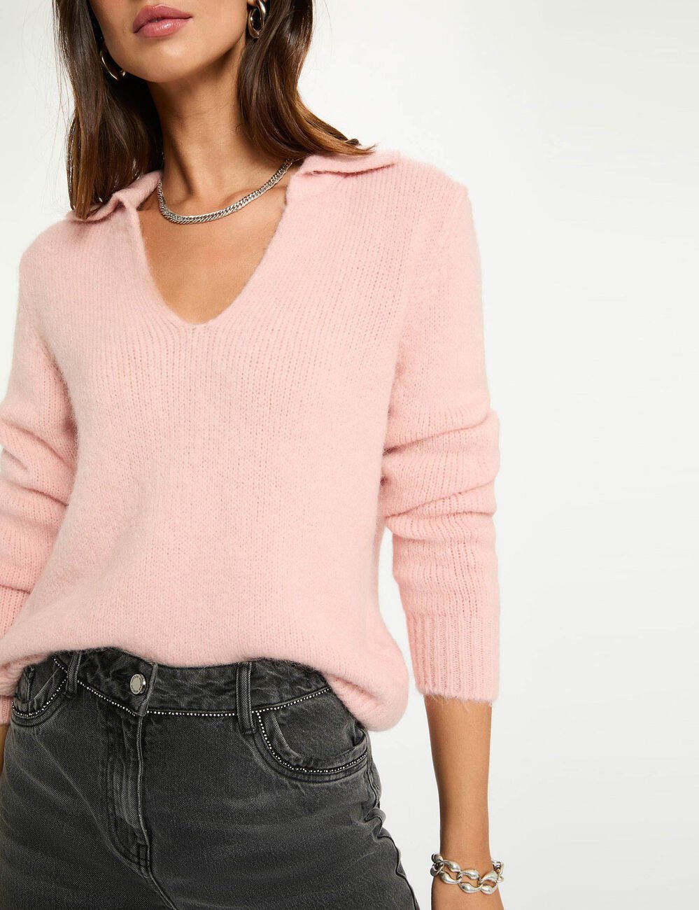Trui met polokraag poeder roze vrouw