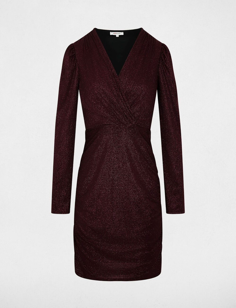 Gedrapeerde getailleerde mini-jurk bordeaux vrouw