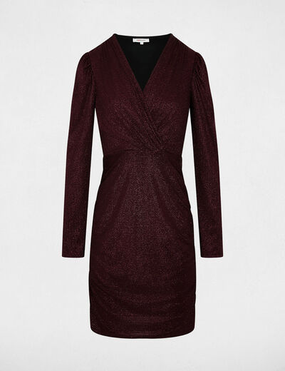 Gedrapeerde getailleerde mini-jurk bordeaux vrouw