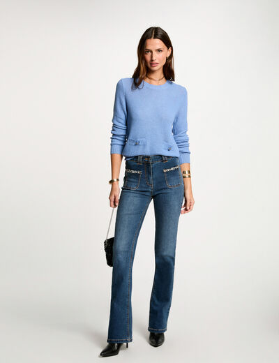 Bootcut jeans met franje details stone washed denim vrouw
