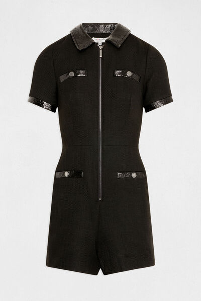 Getailleerde jumpsuit details van vinyl zwart vrouw