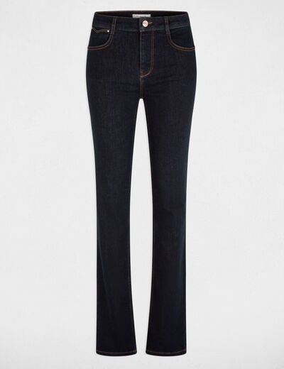 High-waist rechte broek ruw denim vrouw