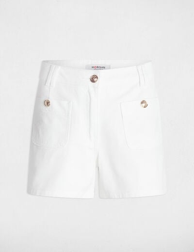Short taille haute en jean blanc femme