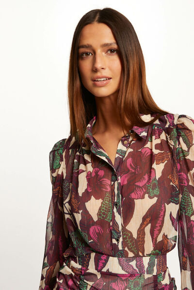 Shirt met lange mouwen en plantenprint veelkleurig vrouw
