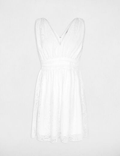 Robe jacquard col v blanc femme