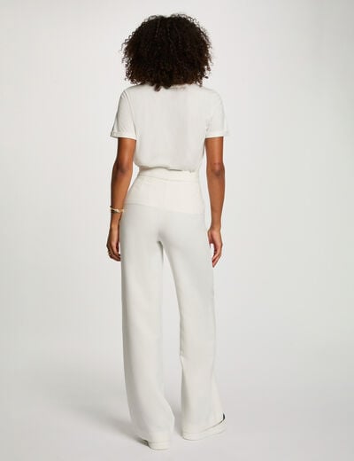 Wijde broek met knopen helder wit vrouw