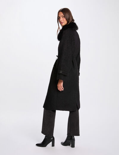 Manteau long fausse fourrure noir femme
