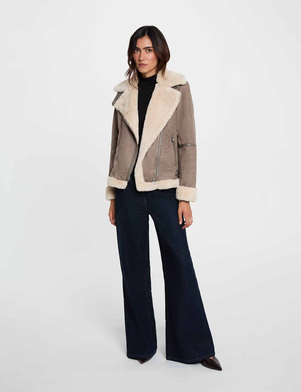Blouson zipp&eacute; su&eacute;dine taupe femme
