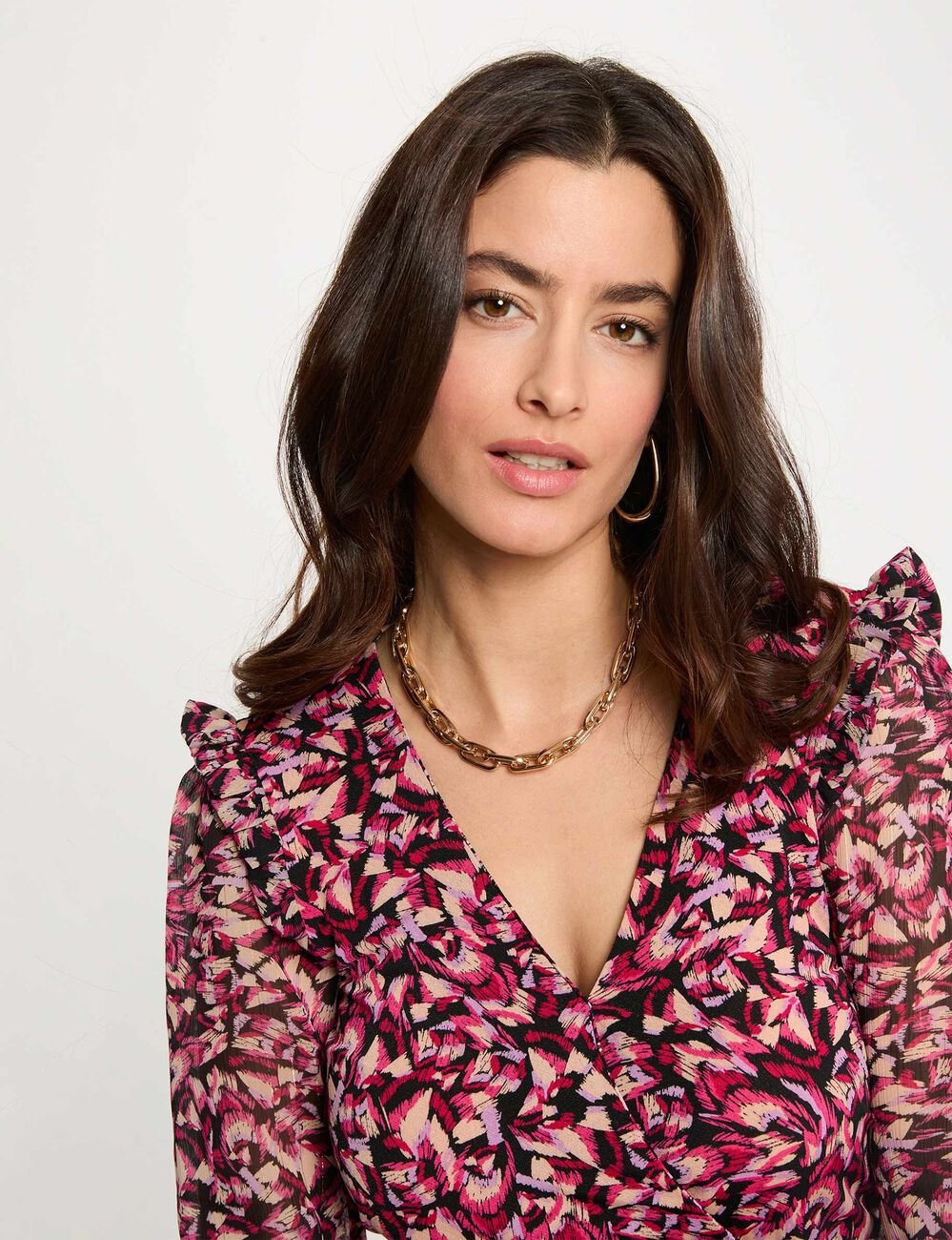 Getailleerd V-hals T-shirt meerkleurig vrouw