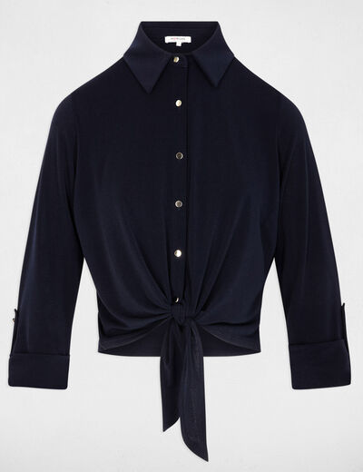 Chemise col &agrave; revers bleu marine femme