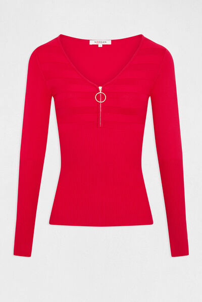 Trui met lange mouwen en ritsdetail medium roze vrouw