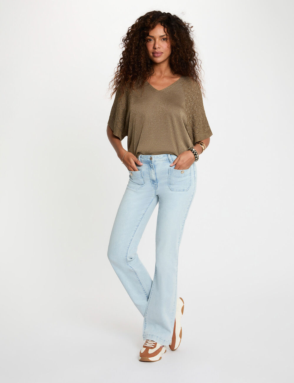 Oversized V-hals trui brons vrouw