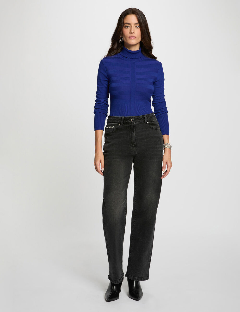 Nauwsluitende coltrui bleu pétrole vrouw