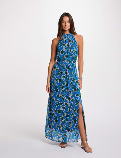 Robe longue évasée imprimée multicolore femme