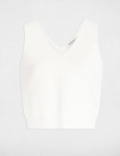 Débardeur maille col en V blanc femme