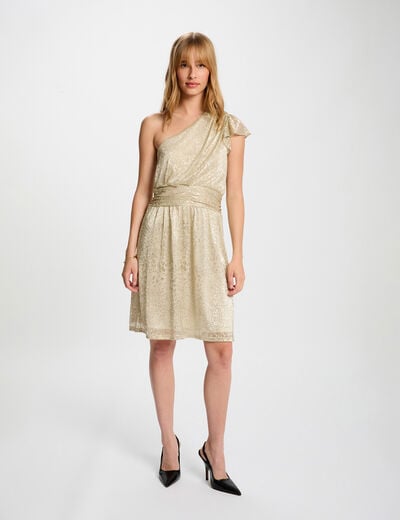 Robe voile asymétrique jaune or femme