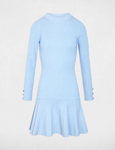 Robe courte col rond bleu clair femme