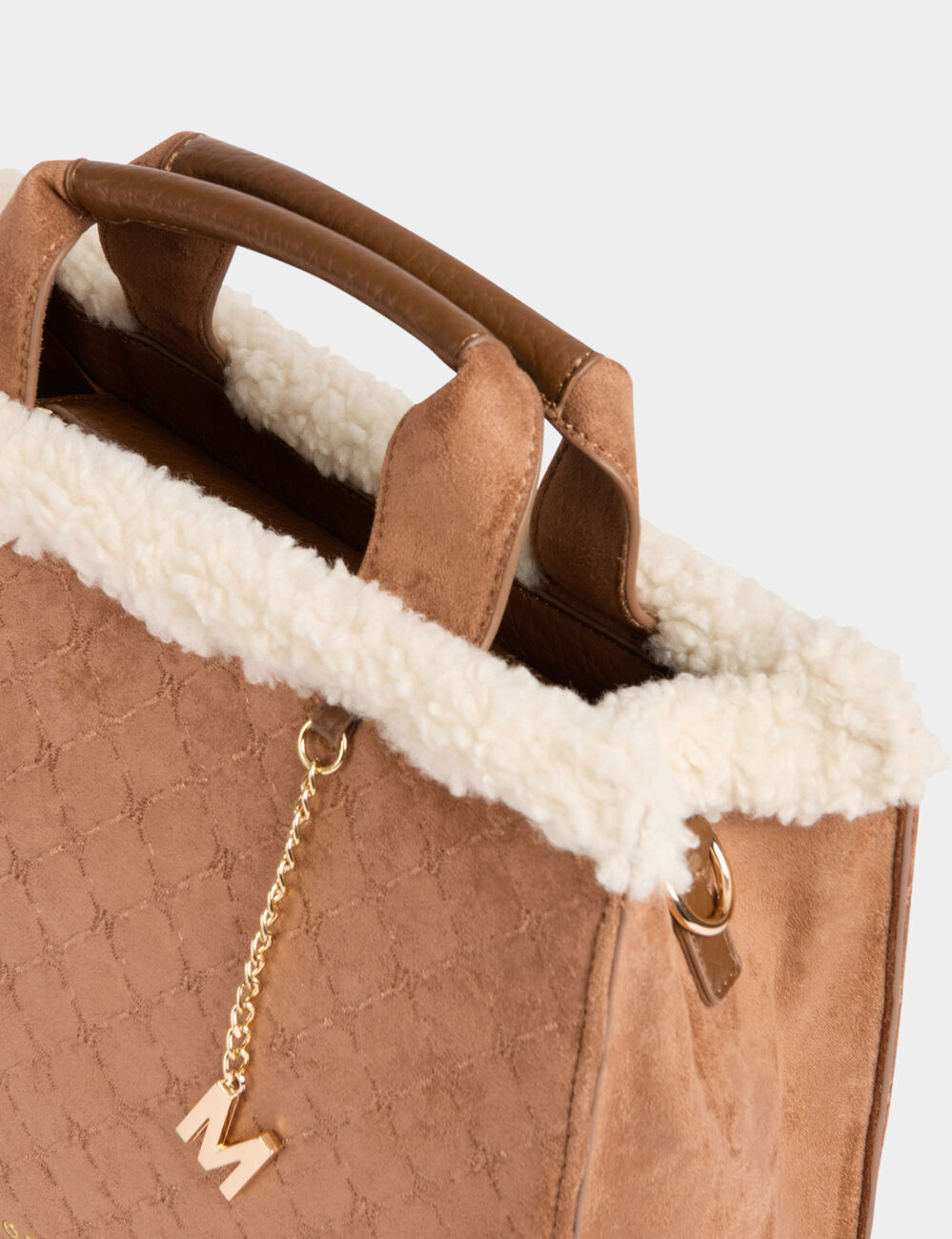 Suèdelook tas met monogram camel vrouw