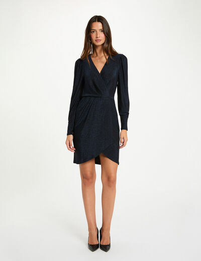 Gedrapeerde jurk met metallic draad marineblauw vrouw