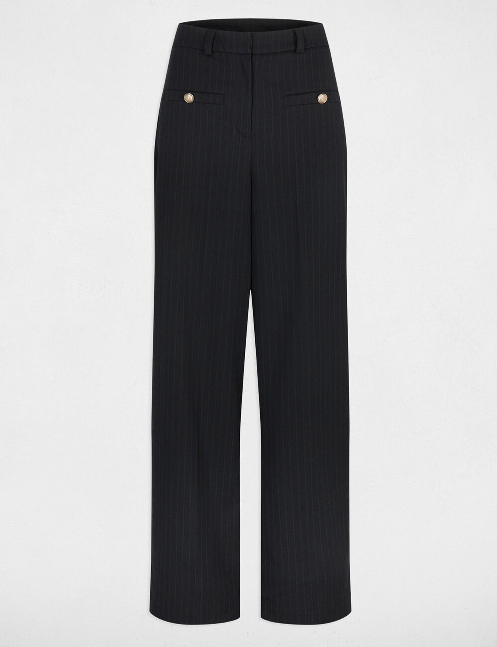 Pantalon droit taille haute bleu marine femme
