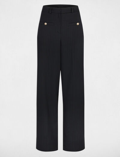 Pantalon droit taille haute bleu marine femme