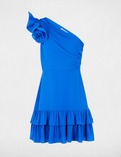 Robe courte trapèze volants bleu electrique femme