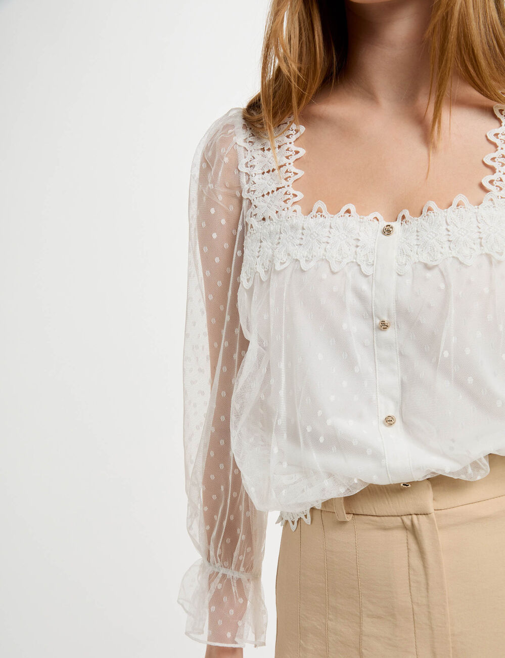 T-shirt manches 3/4 plumetis blanc femme