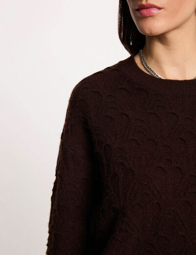 Trui met ronde hals en fantasie donker bruin vrouw