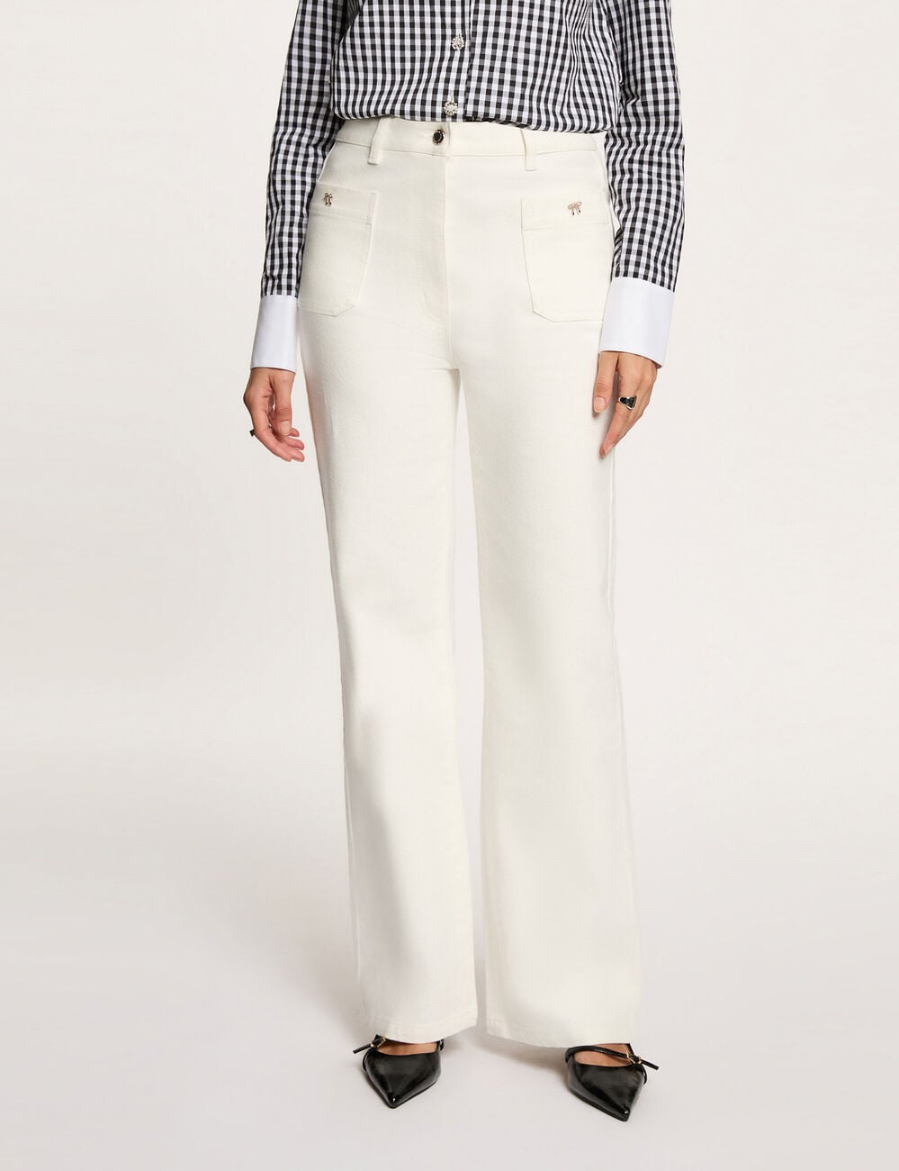 Jean large 7/8 blanc femme