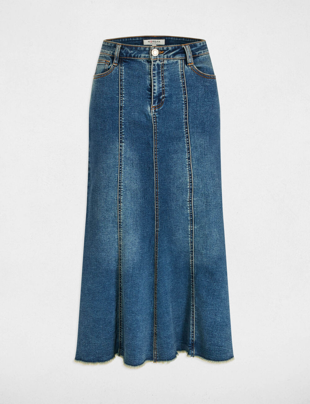 Jupe midi ajustée en jean denim stone femme