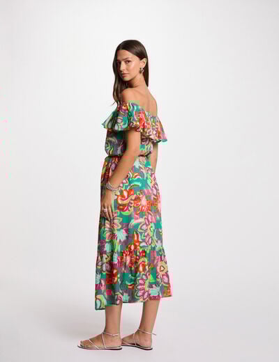Robe midi évasée imprimée multicolore femme