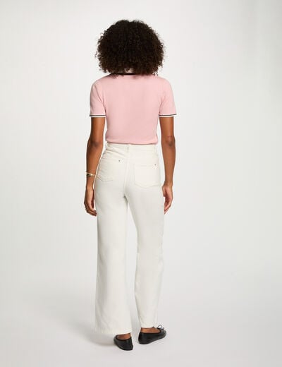 Pull col polo manches courtes rose poudrée femme