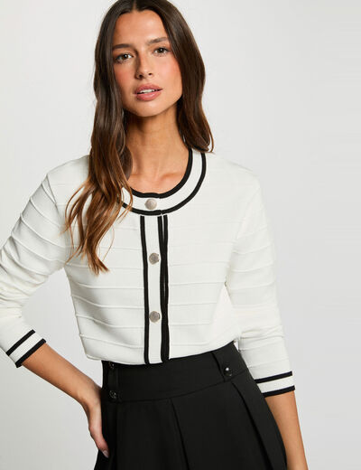 Gilet ajust&eacute; col rond blanc femme