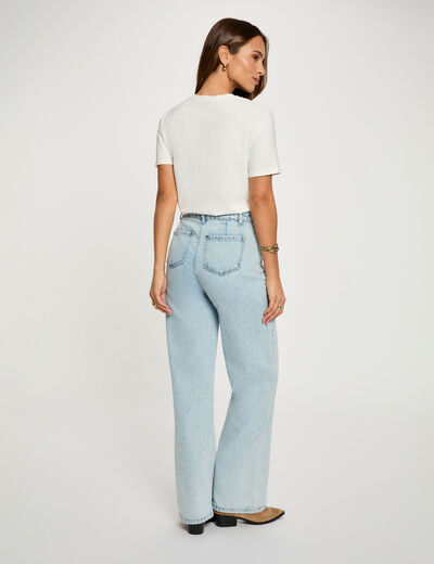 T-shirt brod&eacute; manches courtes blanc femme