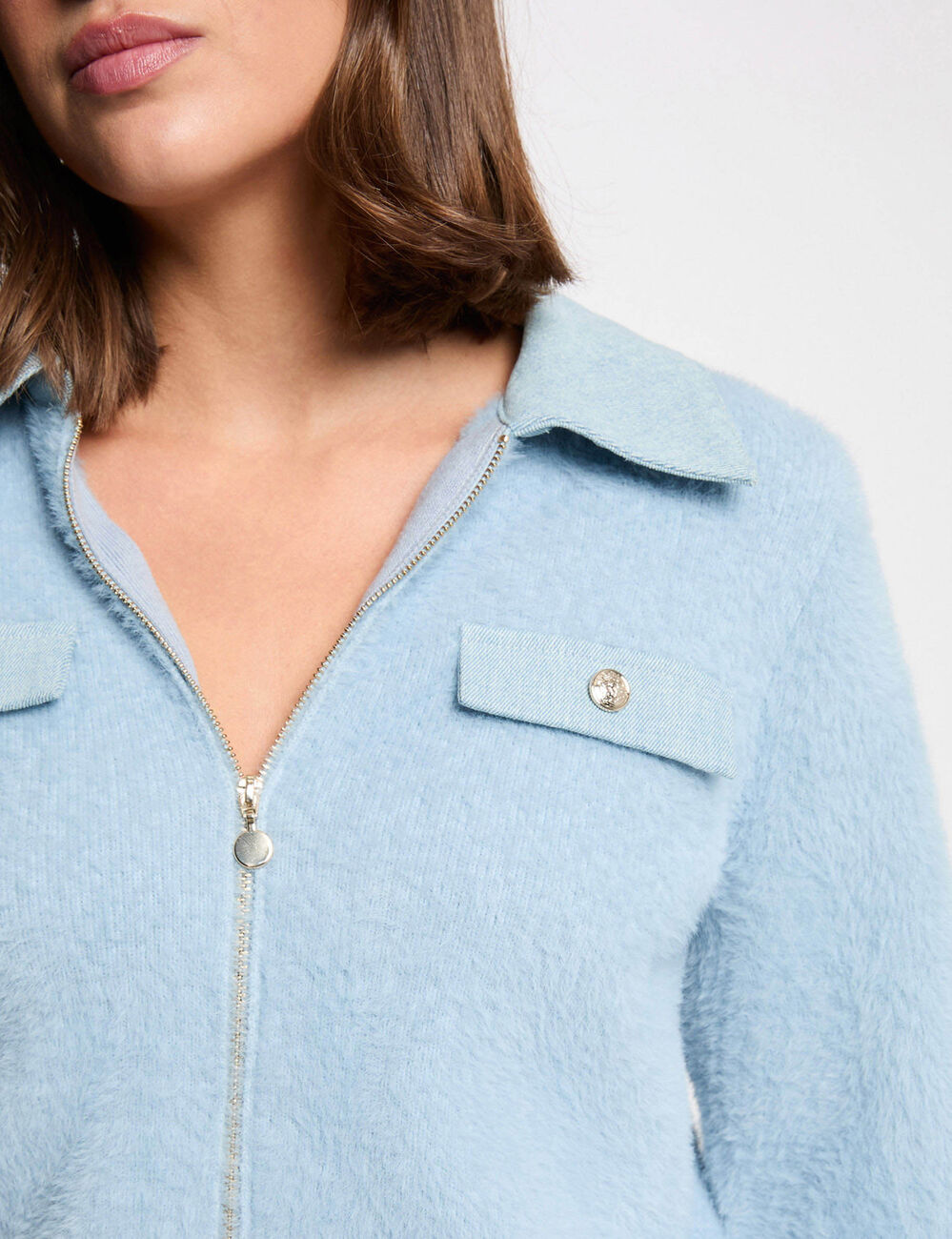 Veste col &agrave; revers bleu ciel femme