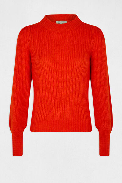 Pull manches longues col montant orange femme