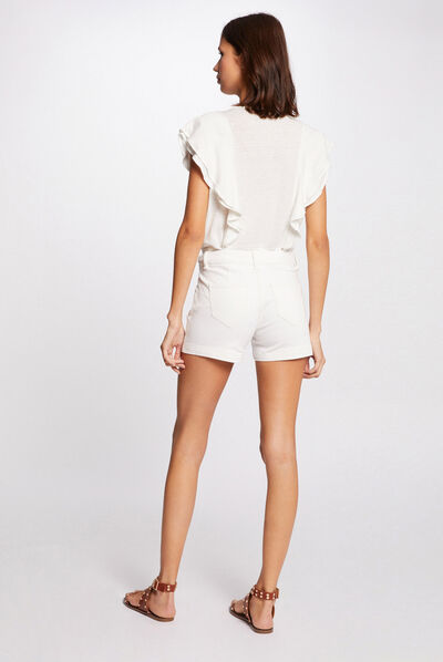 Short droit avec détail tressé ecru femme