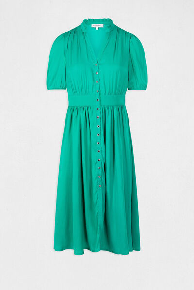 Robe manches 3/4 boutonnée à l'avant vert moyen femme