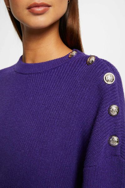 Pull manches longues avec boutons violet femme