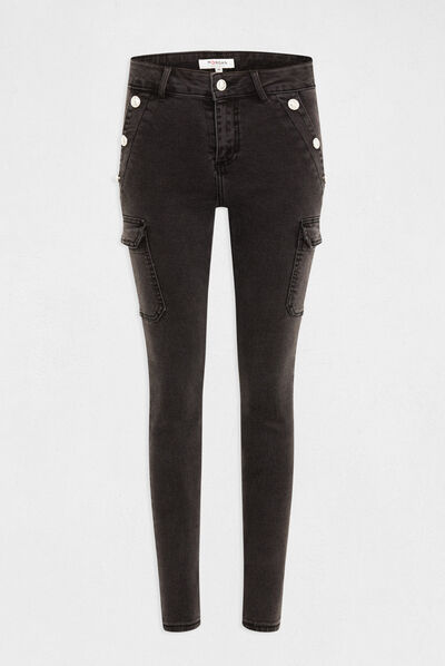 Skinny cargojeans met bruggen mediumgrijs vrouw